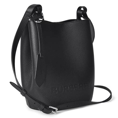 Burberry Lorne Leather Bucket Bag in Black .